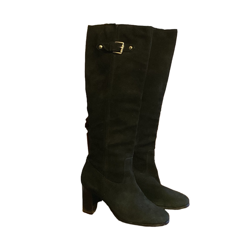 Michael Kors Black Suede Knee-High, Block Heeled Boots